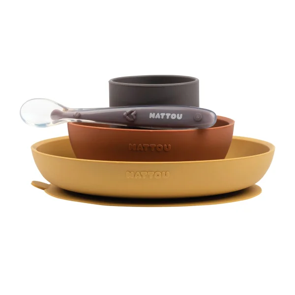 Силиконов комплект за хранене Nattou Brown 4 части